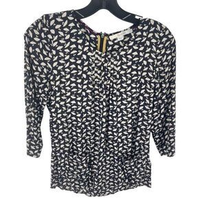 Boden Women's Umbrella Pattern Top Blouse 3/4 Sleeve Viscose Black White Size 2